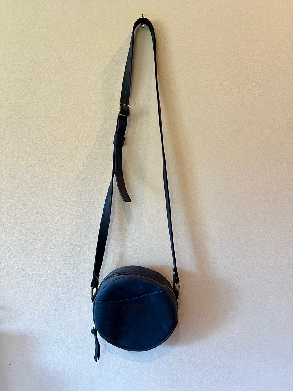 Portland Leather Round Navy Suede Leather Crossbody Bag - Picture 2 of 3
